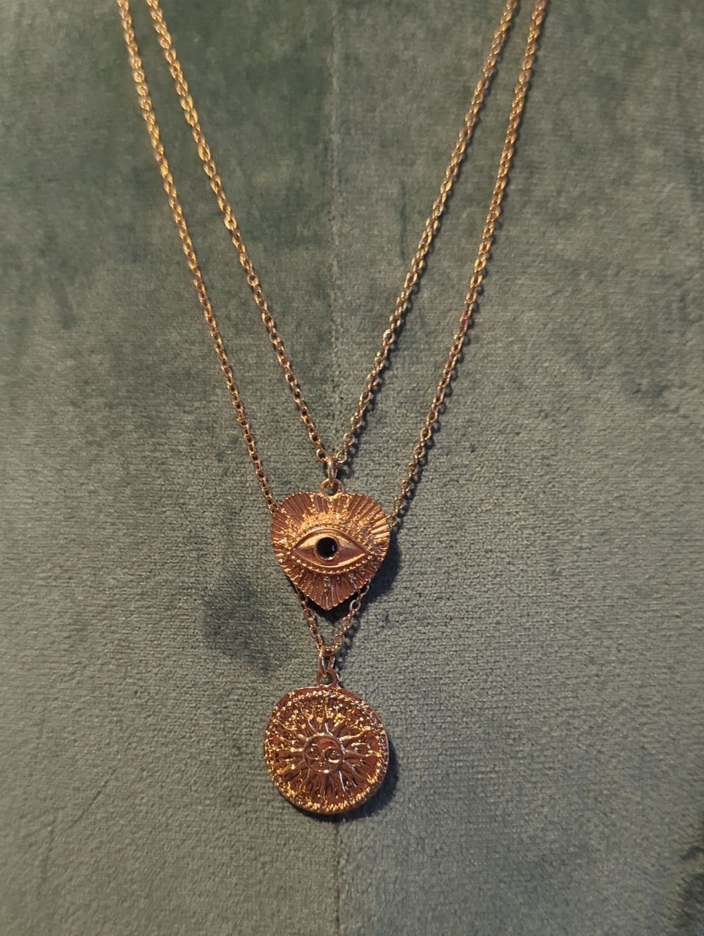 Claire's Gold Layered Eye and Sun Pendant Necklace 22, Can Be Shorten 3 Inches